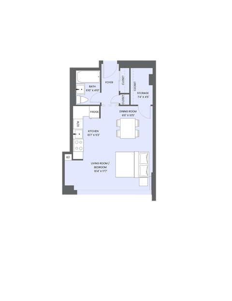 Floor plan for studio, 1 bath, 451 sqft